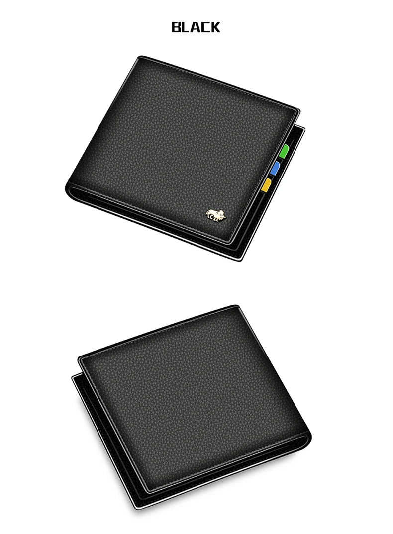 BISON DENIM Genuine Leather Men Wallets Brand Luxury RFID Bifold Wallet Zipper Coin Purse Business Card Holder Wallet N4470
