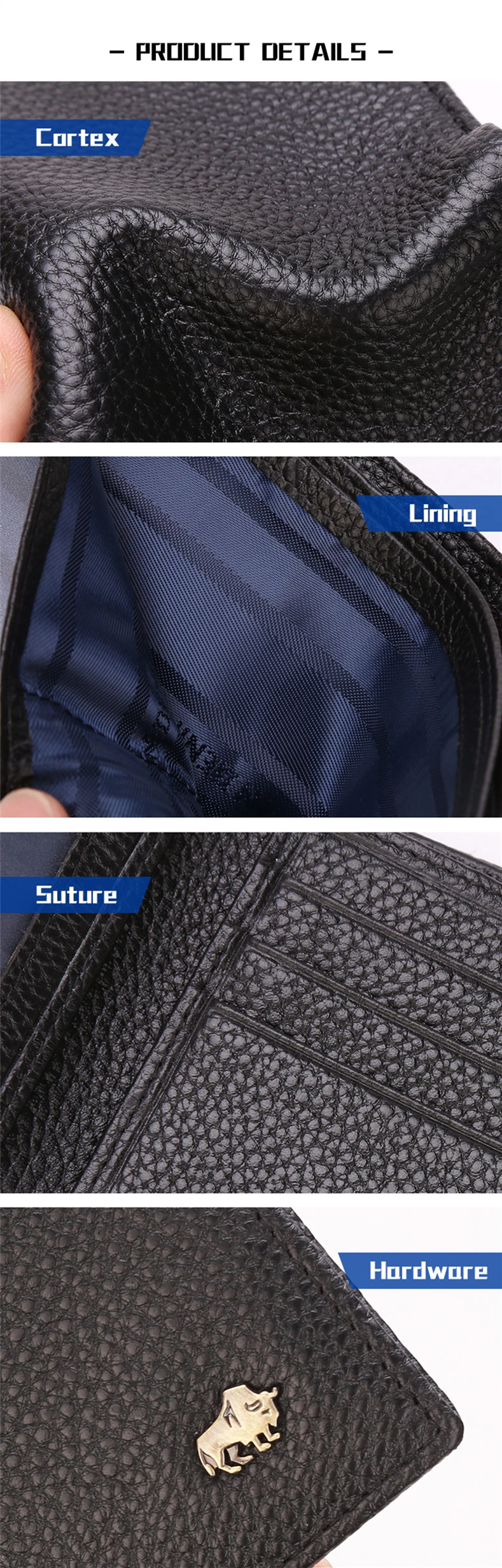 BISON DENIM Genuine Leather Men Wallets Brand Luxury RFID Bifold Wallet Zipper Coin Purse Business Card Holder Wallet N4470
