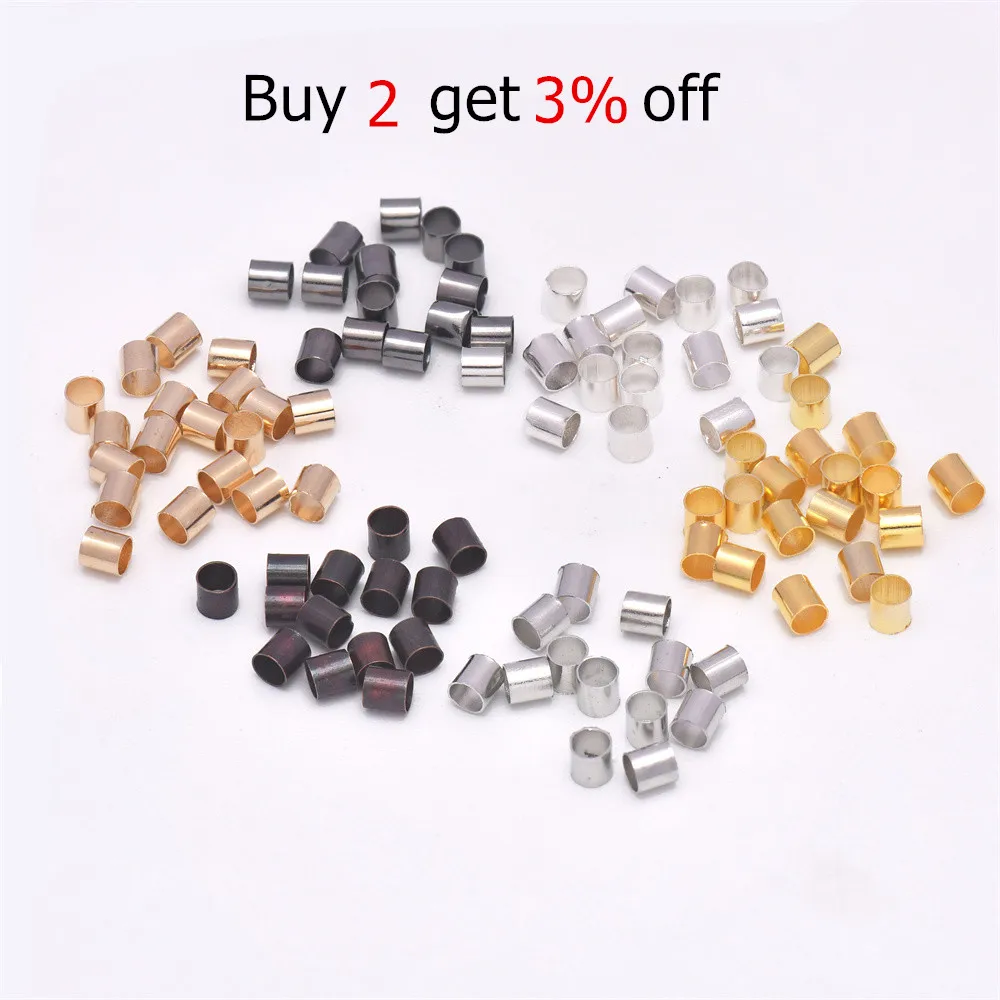 500Pcs Brass Tube Crimp End Beads ColumnCord Cover Tips End Platinum for DIY Craft Jewelry Making