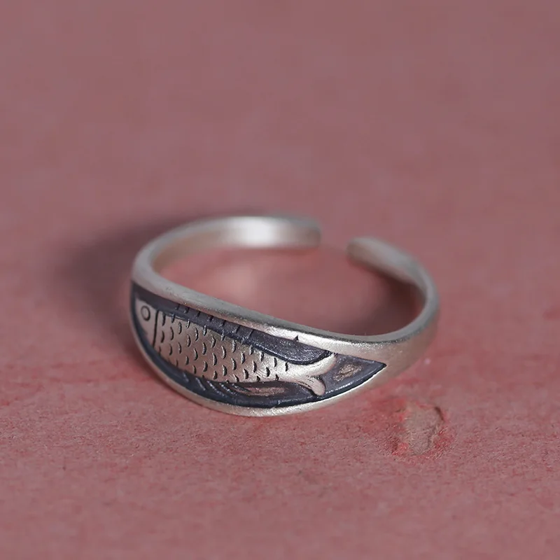 925 Sterling Silver Geometric Unique Fish Retro Rings for Women Bohemian Adjustable Open Vintage Ring For Party Birthday Gift
