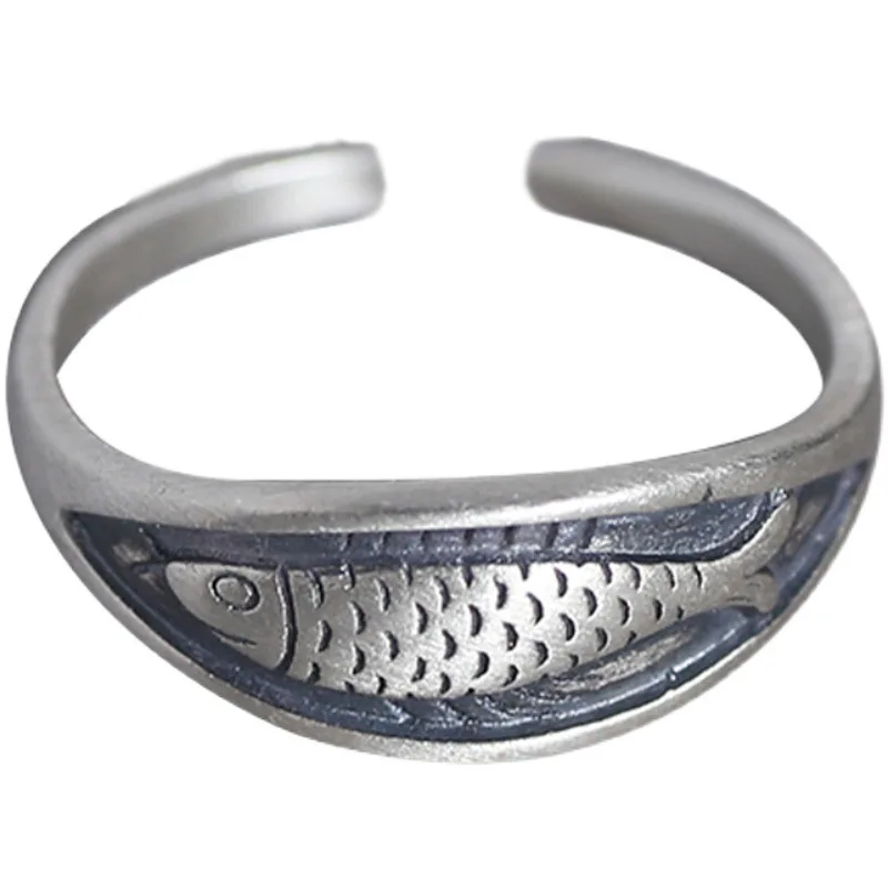 925 Sterling Silver Geometric Unique Fish Retro Rings for Women Bohemian Adjustable Open Vintage Ring For Party Birthday Gift