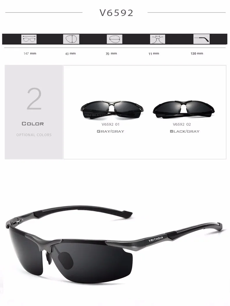 VEITHDIA Brand Designer Men's Sunglasses Aluminum Magnesium Polarized UV400 Sun Glasses Cycling Sports Male Outdoor Eyewear 6592