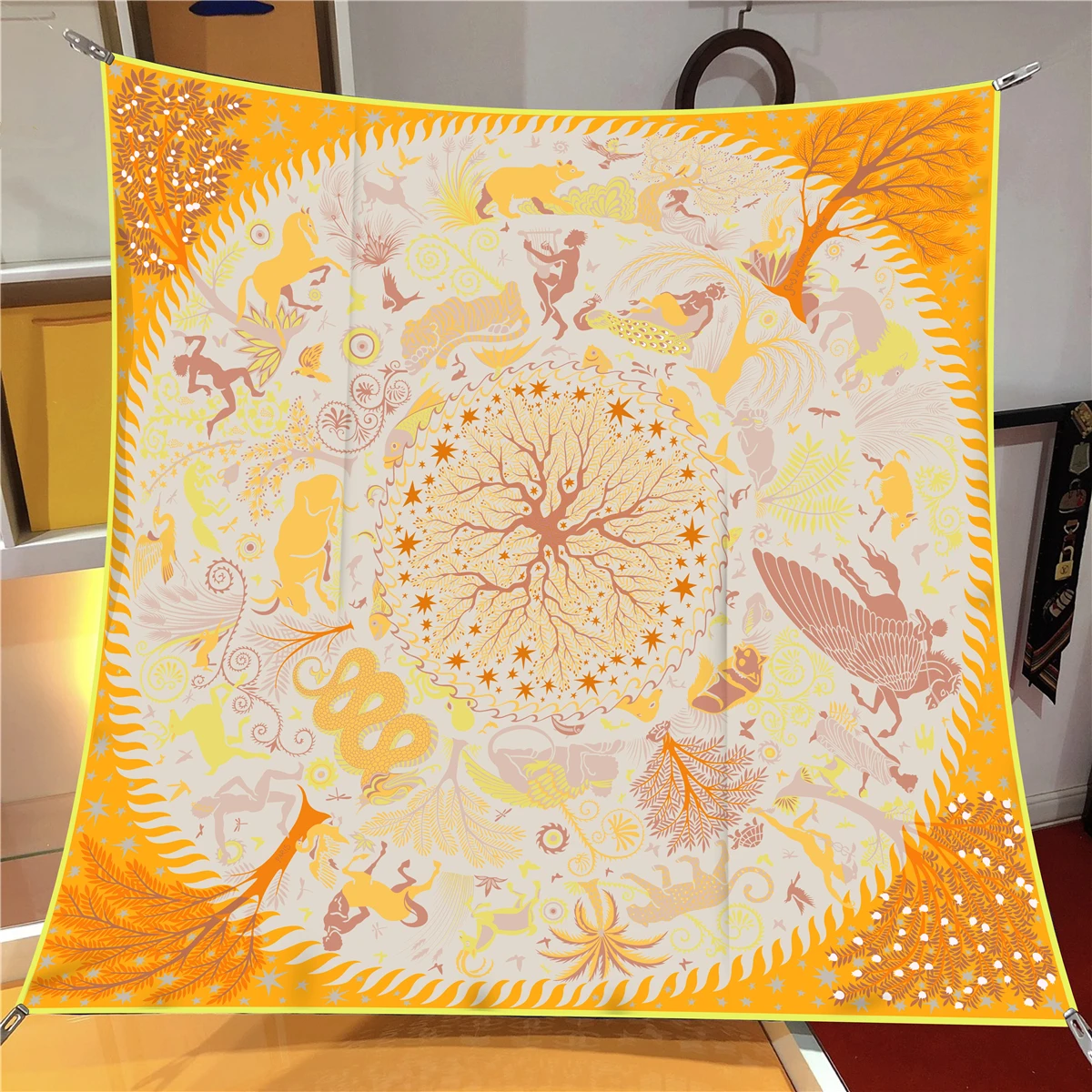 90cm Animal Horse Twill Silk Scarf Fashion Shawl Luxury Brand Square Scarf Women Hijab Bandana Foulard Neckerchief Head Scarves