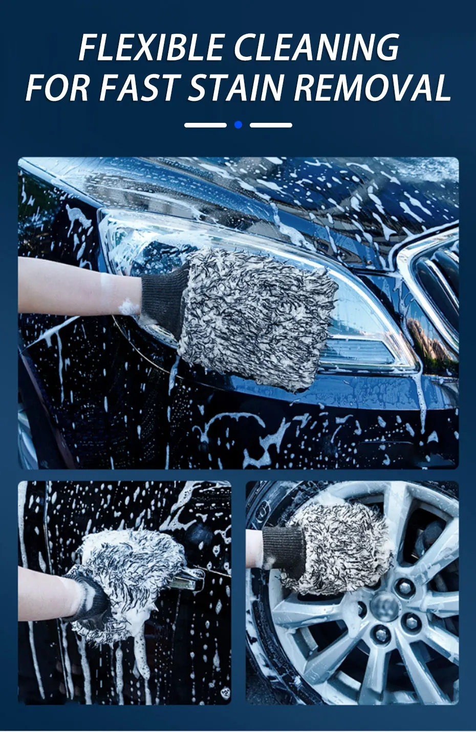 SEAMETAL Car Wash Microfiber Wheels Brush Non-Slip Ultra Soft Car Cleaning Gloves Mitt Car Wheel Spokes Brushes Car Accessories
