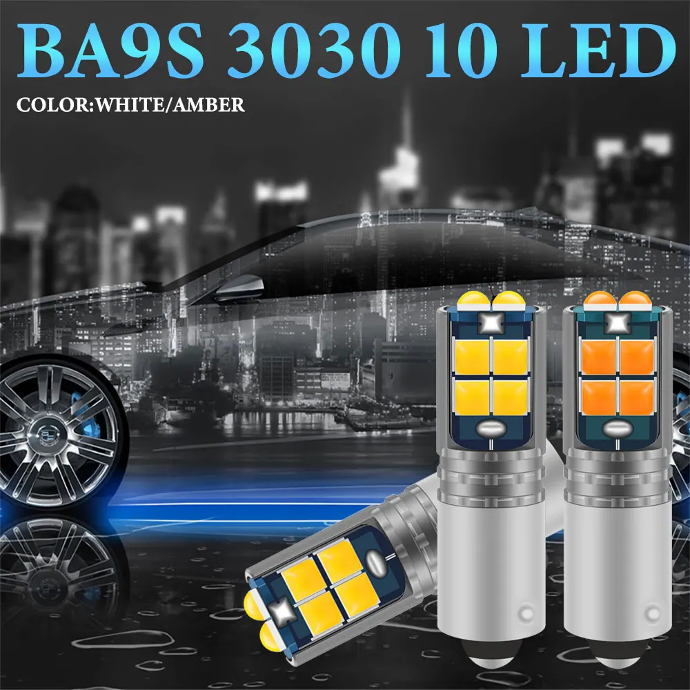 2PCS BA9S BAX9S BAY9S Led Bulbs 3030 Chip 10SMD T4W H6W Car Interior Reading Dome Lamps License Plate Light Auto Parking Lights
