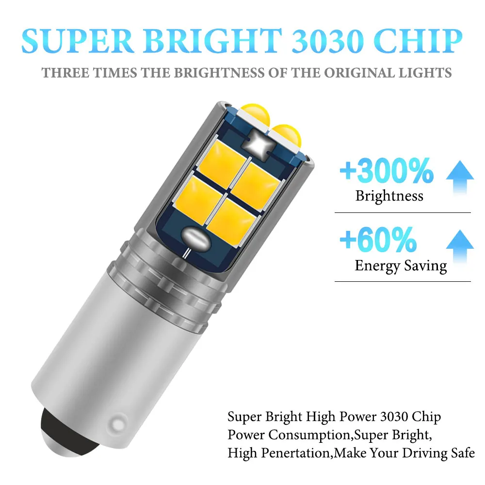 2PCS BA9S BAX9S BAY9S Led Bulbs 3030 Chip 10SMD T4W H6W Car Interior Reading Dome Lamps License Plate Light Auto Parking Lights