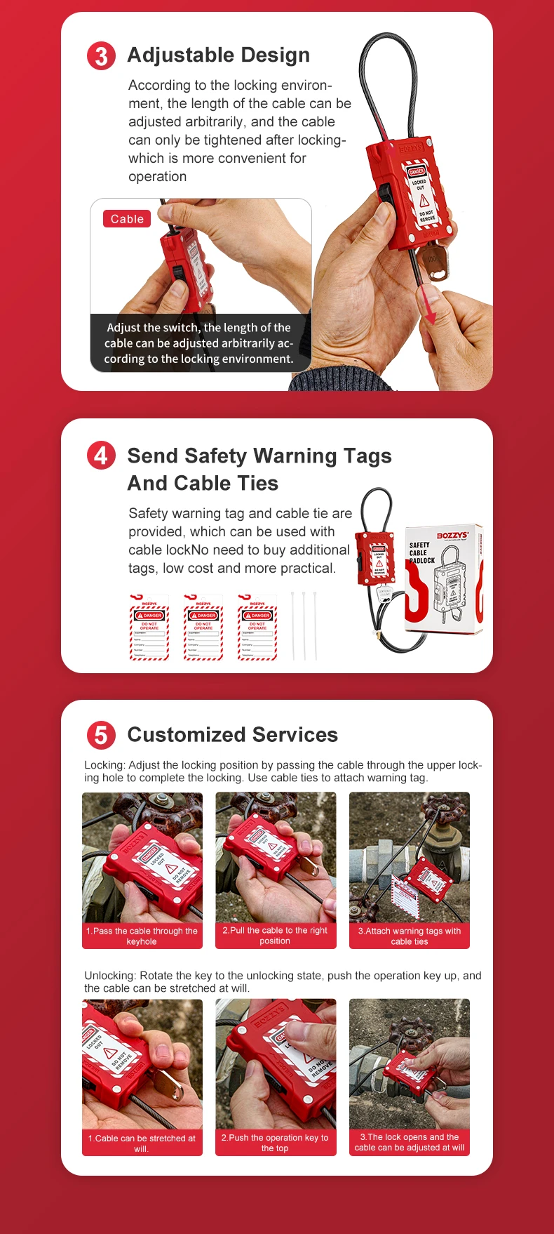 Adjustable Steel Cable Lock with 3 Keys Aluminum Alloy Padlock for Bicycle Locker Gate Toolbox Outdoor Equipment