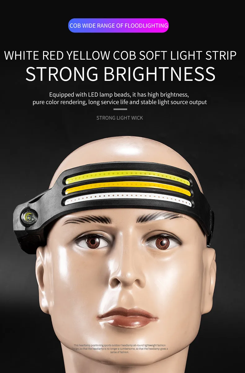 COB LED Sensor Head Lamp Induction Headlamp Built-in Battery Flashlight USB Rechargeable Head Torch 5 Lighting Modes Headlight