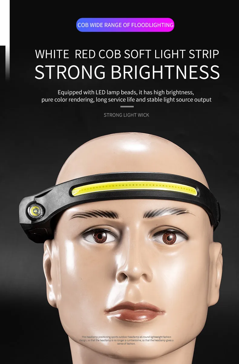 COB LED Sensor Head Lamp Induction Headlamp Built-in Battery Flashlight USB Rechargeable Head Torch 5 Lighting Modes Headlight