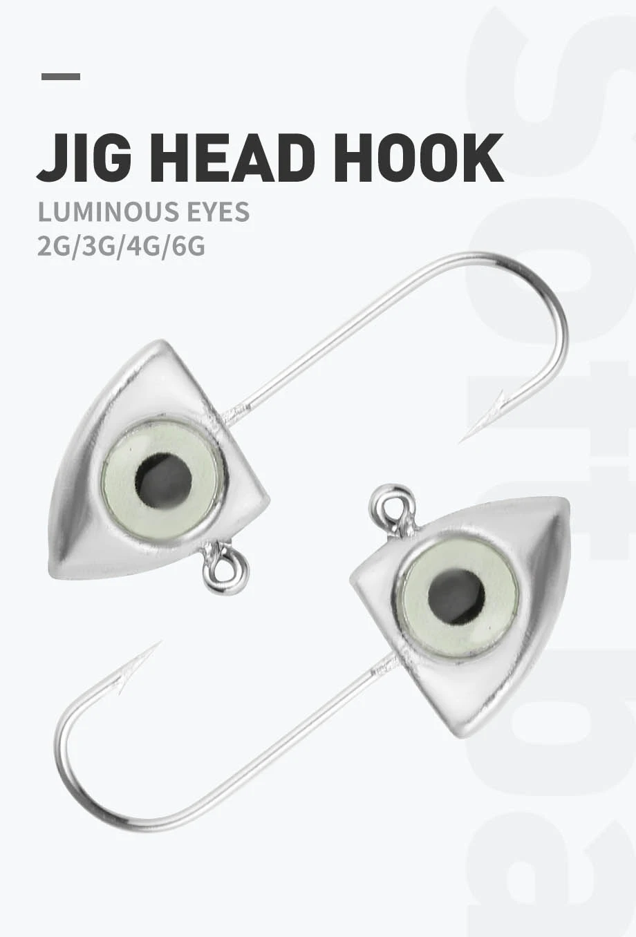 JOHNCOO 8pcs Luminous 3D Eye Jig Head Fishing Hooks 2g 3g 4g 6g Jig Head Ice Bass Carp Fishing Jig Soft Lure Bass Fishing