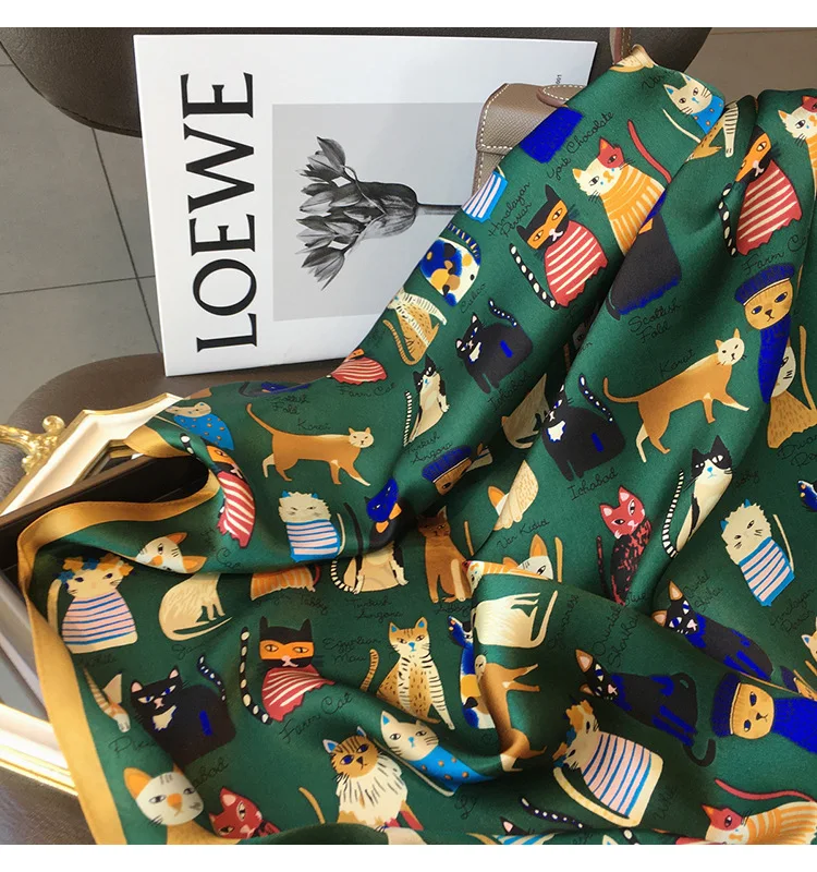 Luxury Brand 2023 Silk Square Scarf Women Cat Neck Hair Tie Band Beach Hijab Kerchief Head Headbands Bandana Female Foulard 70cm