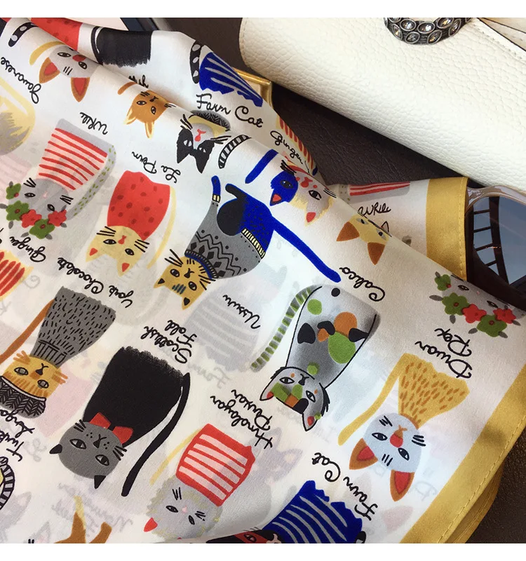 Luxury Brand 2023 Silk Square Scarf Women Cat Neck Hair Tie Band Beach Hijab Kerchief Head Headbands Bandana Female Foulard 70cm