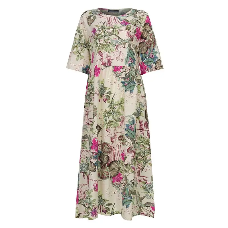Women's Summer Short Sleeve Sundress ZANZEA Woman Floral Printed Dress Bohemian Elegant Casual Oversized Holiday Long Dresses