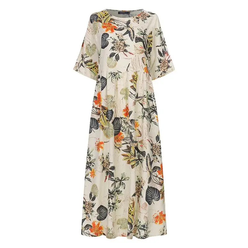 Women's Summer Short Sleeve Sundress ZANZEA Woman Floral Printed Dress Bohemian Elegant Casual Oversized Holiday Long Dresses
