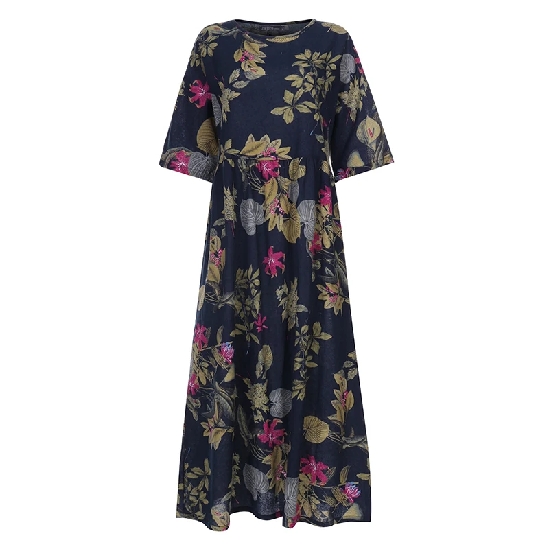 Women's Summer Short Sleeve Sundress ZANZEA Woman Floral Printed Dress Bohemian Elegant Casual Oversized Holiday Long Dresses