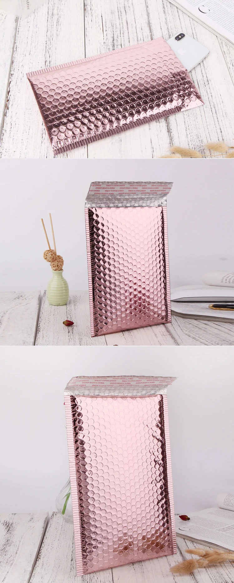 10Pcs/lot Rose Gold Metallic Bubble Mailers Foil Padded Bags Aluminized Postal Bags Gift Packaging Padded Shipping Envelopes