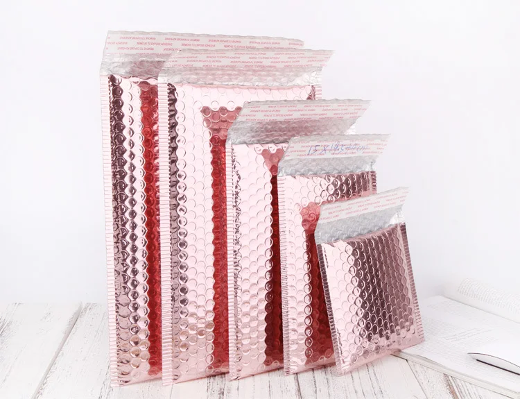 10Pcs/lot Rose Gold Metallic Bubble Mailers Foil Padded Bags Aluminized Postal Bags Gift Packaging Padded Shipping Envelopes
