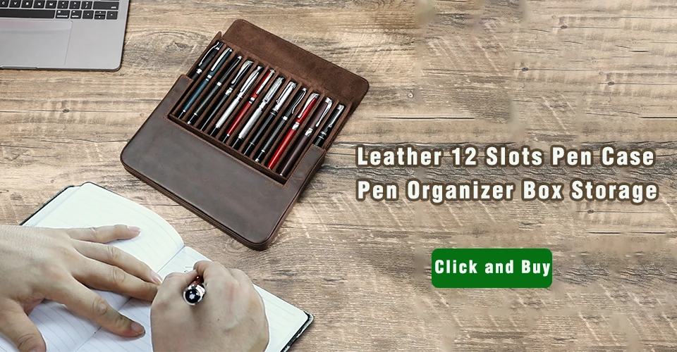 CONTACTS FAMILY Genuine Leather 3 Slots Pen Case With Removable Pen Tray Holder Pencil Case Men Woman Girls Office School Pouch