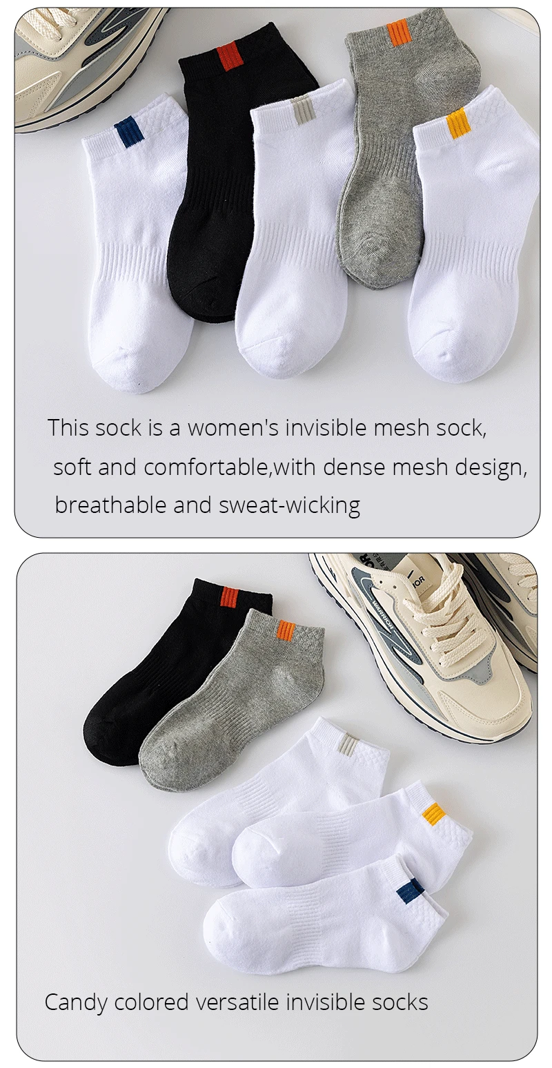 5 Pairs Fashionable Cloth Standard Boat Socks Spring And Summer Thin Style Mens Solid Color Socks Casual Sports Socks