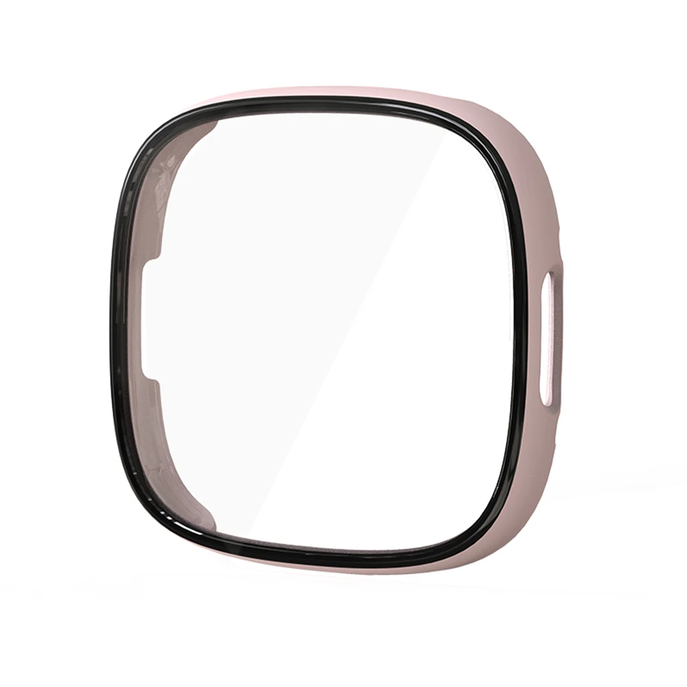 Screen Protector for Fitbit Versa 4/Sense 2 Hard PC Bumpe Protective HD Tempered Glass Case All-Around Full Cover Bumper Shell