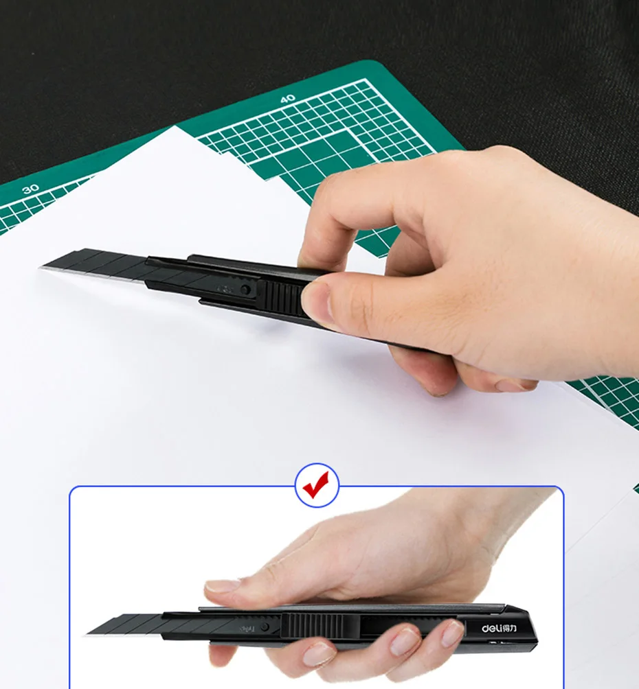 Deli Utility Knife 9mm Pocket Knife Box Cutter Retractable Blade for Office Home School Stationery Supplies Paper Craft Knives