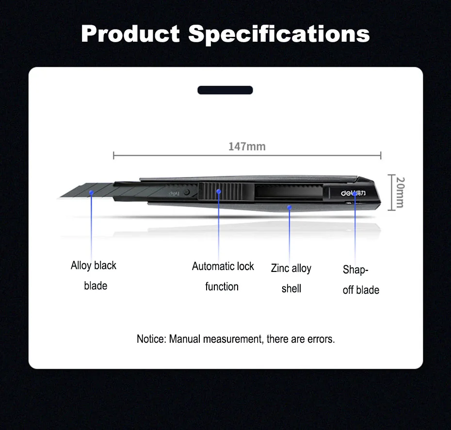 Deli Utility Knife 9mm Pocket Knife Box Cutter Retractable Blade for Office Home School Stationery Supplies Paper Craft Knives