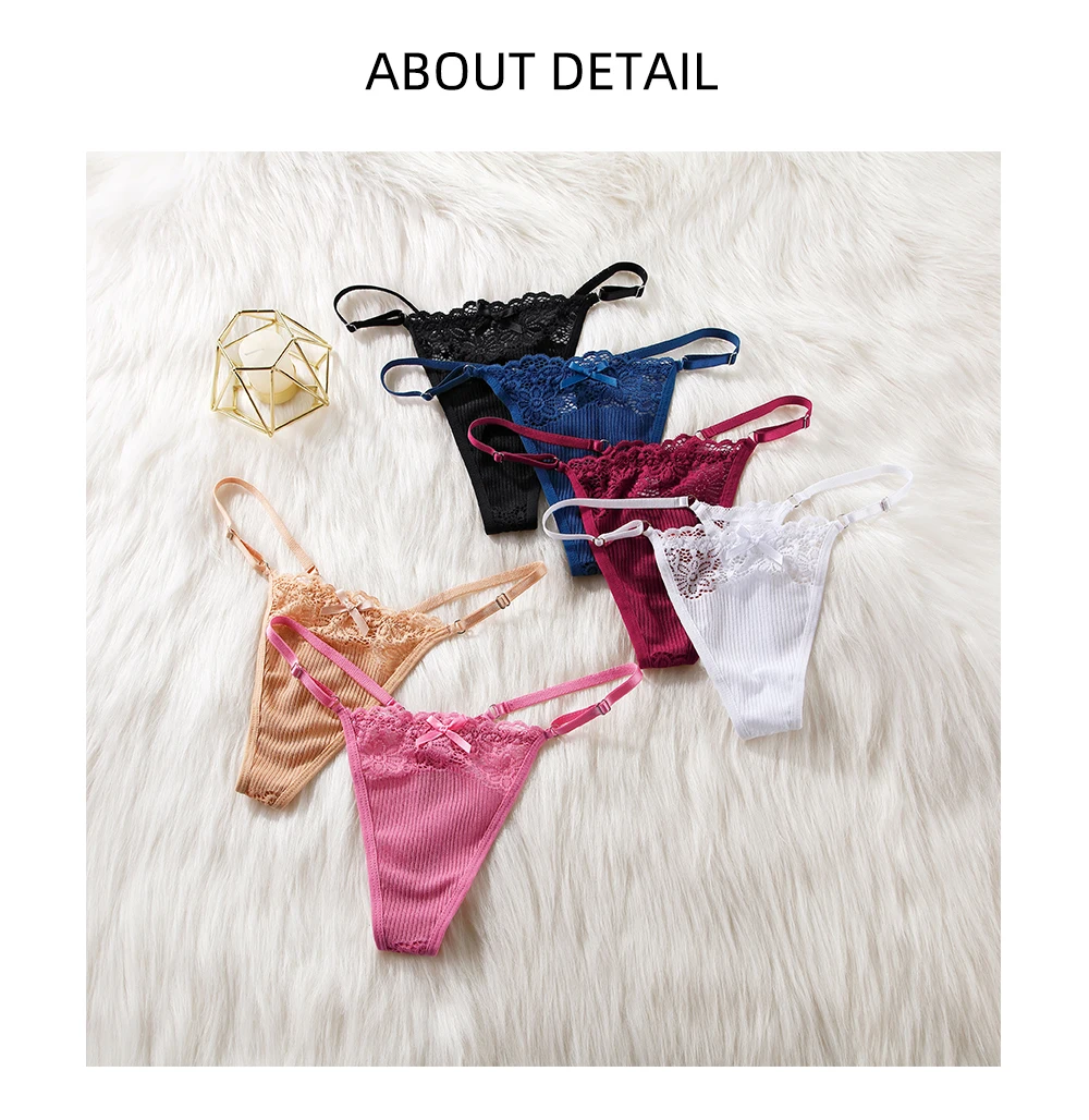 BANNIROU 1Pcs Lace G-string Women's Underwear Sexy Bow Transparent Low-Rise Panties Woman Intimates Female Thongs Lingerie