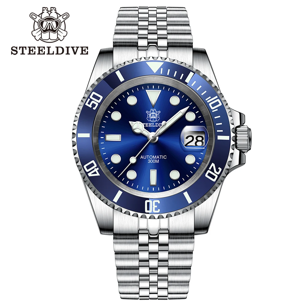 SD1953 STEELDIVE Brand Ceramic Bezel 41mm Steeldive 30ATM Water Resistant NH35 Automatic Mens Dive Watch with Milled Clasp