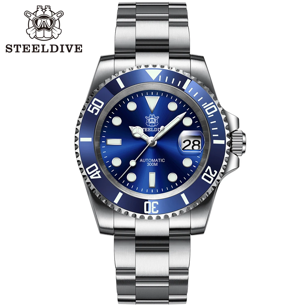 SD1953 STEELDIVE Brand Ceramic Bezel 41mm Steeldive 30ATM Water Resistant NH35 Automatic Mens Dive Watch with Milled Clasp