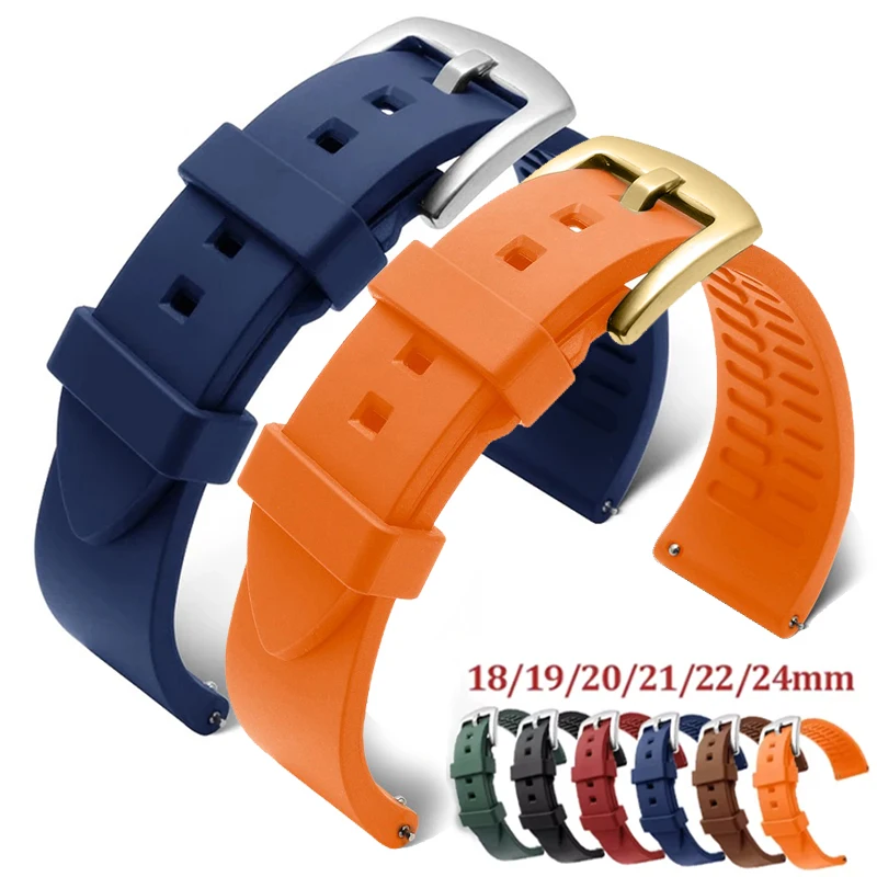 Quick Release Silicone Rubber Watch Strap 20mm 22mm Sports Watchband Black Green Orange Blue Wristband Bracelets 18 19 21 24mm