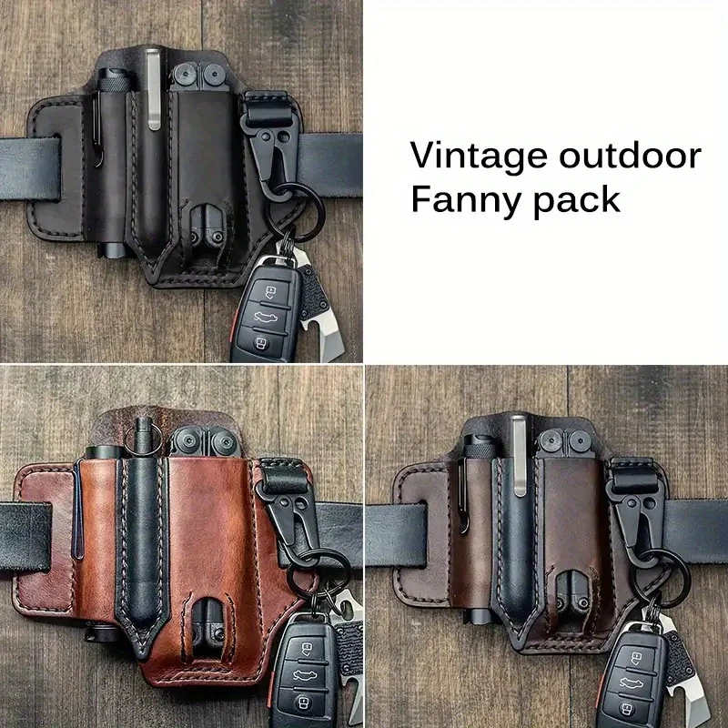 Tactical Multi Tool Belt Leather Bag Portable Tool Storage Bag Holster Outdoor Camping Hunting Waist PU Leather Pocket