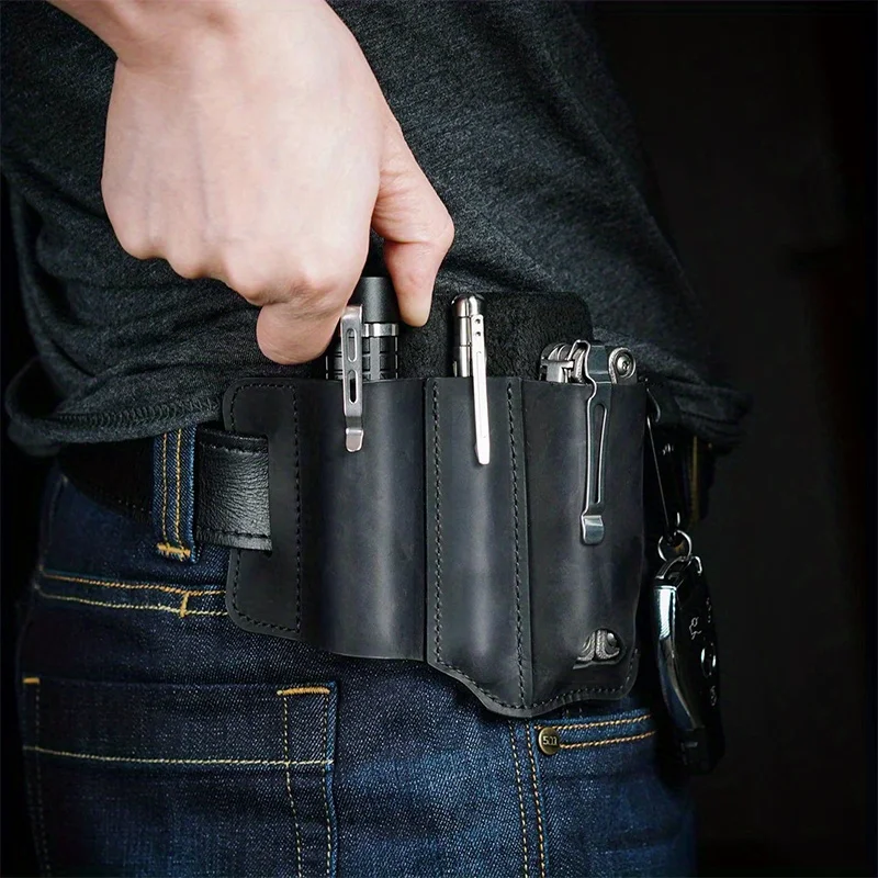 Tactical Multi Tool Belt Leather Bag Portable Tool Storage Bag Holster Outdoor Camping Hunting Waist PU Leather Pocket