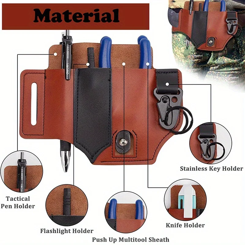 Tactical Multi Tool Belt Leather Bag Portable Tool Storage Bag Holster Outdoor Camping Hunting Waist PU Leather Pocket