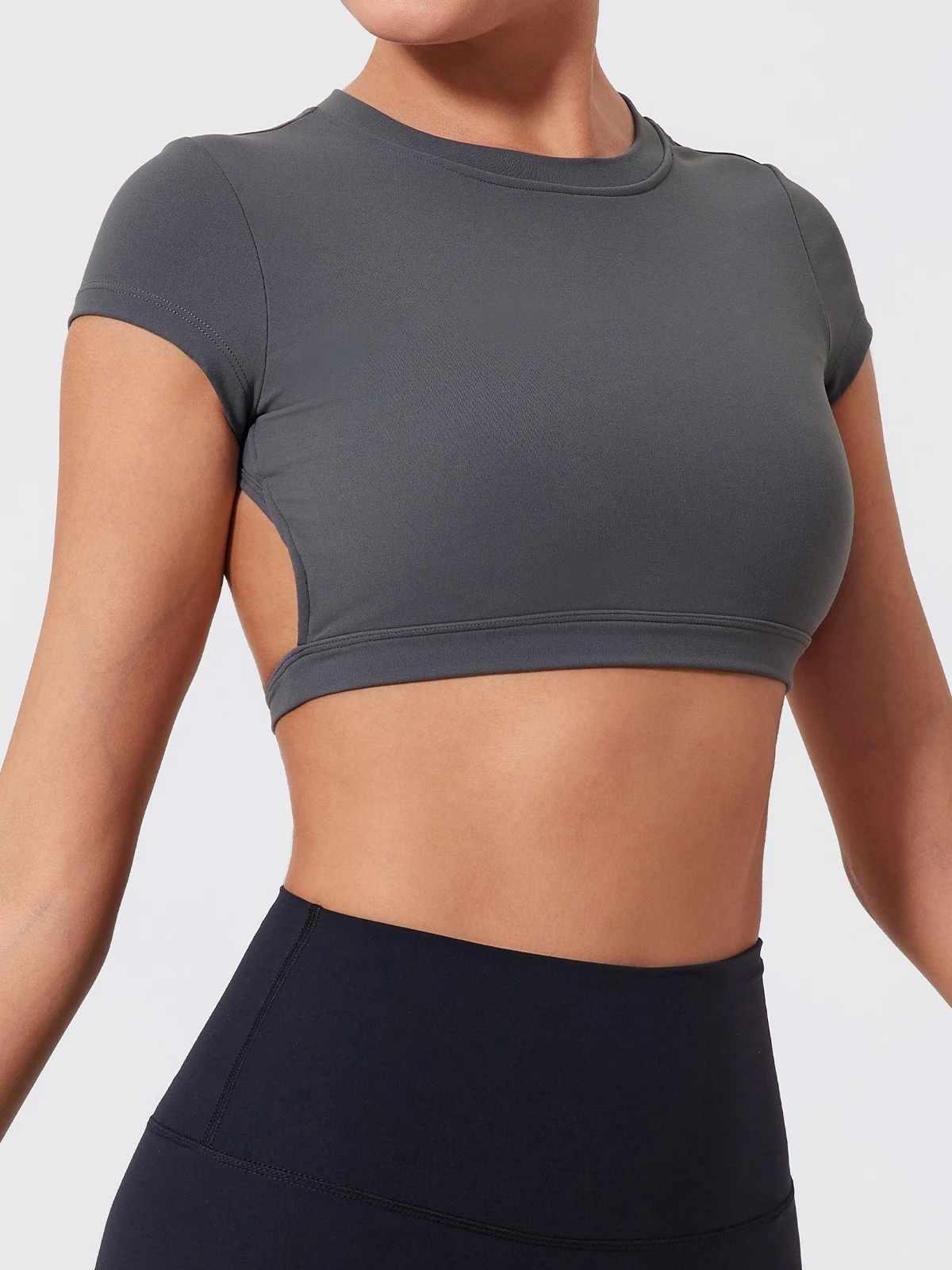 Hearuisavy Summer Sports Shirts Workout Tops Fitness Activewear Quick-Dry Yoga Clothes Sport Crop Tops Backless Gym Top Women