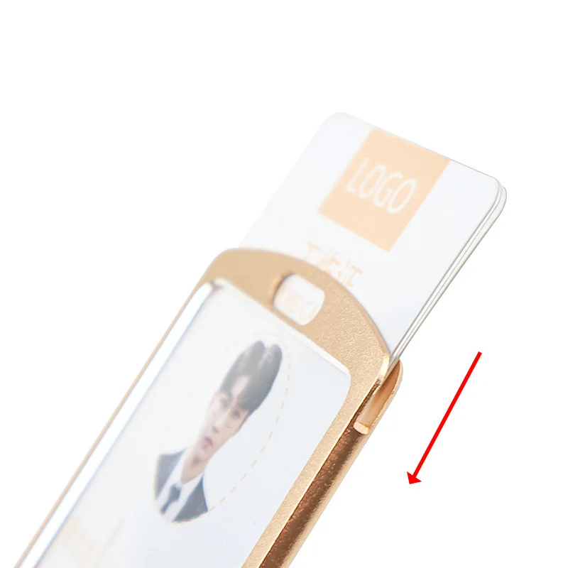 1 PC Aluminum Alloy Work ID Badge Clip Double Sided Transparent Metal Card Bag Cardholder For ID Card Student Card No Lanyard