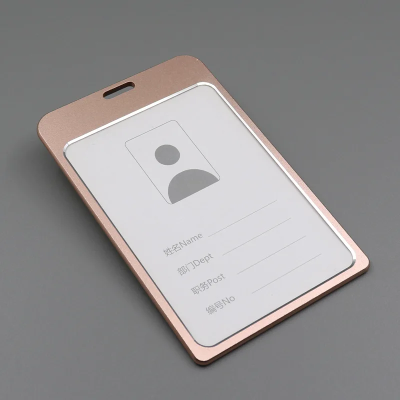 1 PC Aluminum Alloy Work ID Badge Clip Double Sided Transparent Metal Card Bag Cardholder For ID Card Student Card No Lanyard