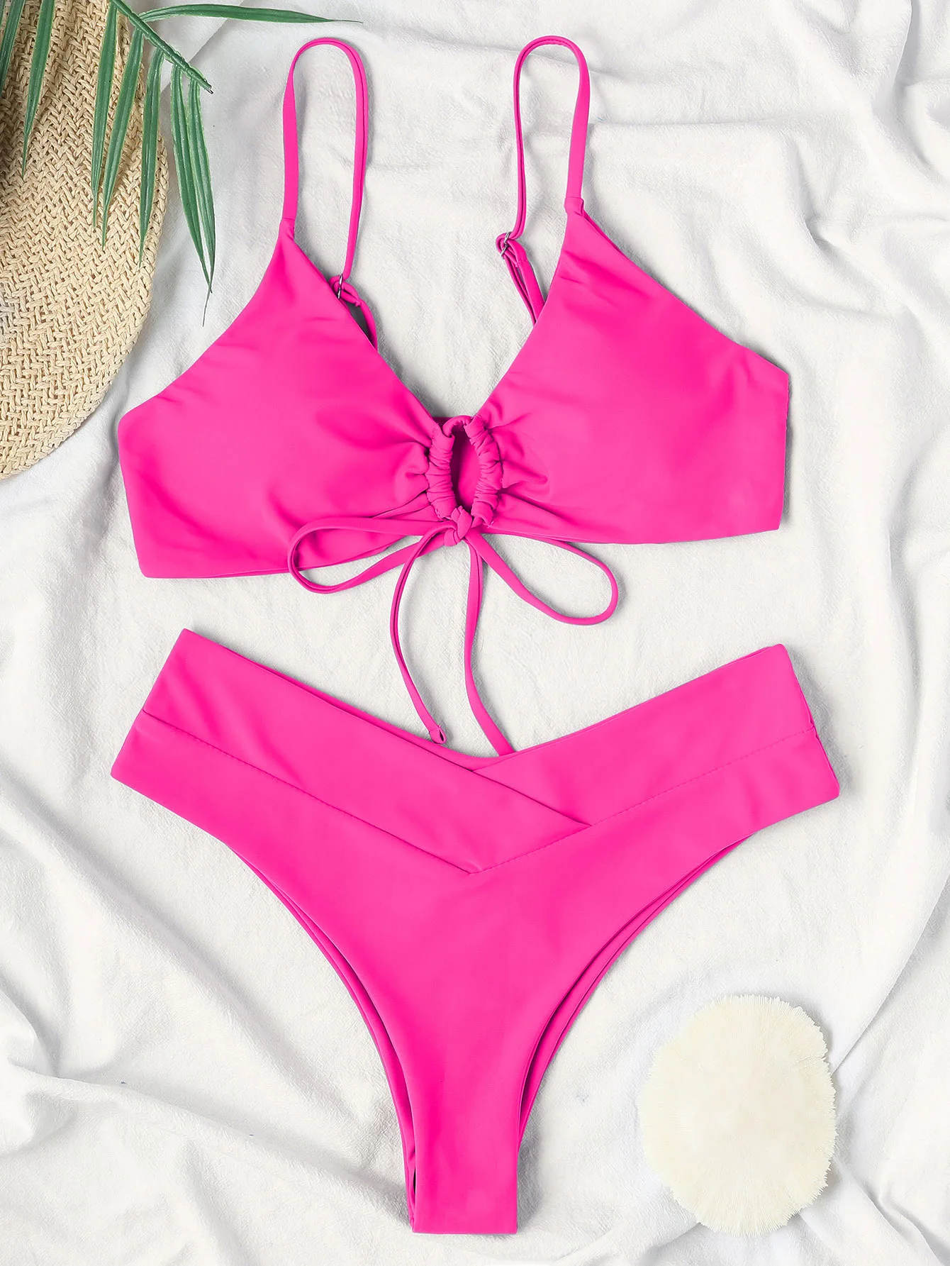 New High Elastic Bikini Set for 2025 Summer Two Pieces Solid Color Lace-up Sexy Women Swimsuit Beach Bathing Suit Swimwear