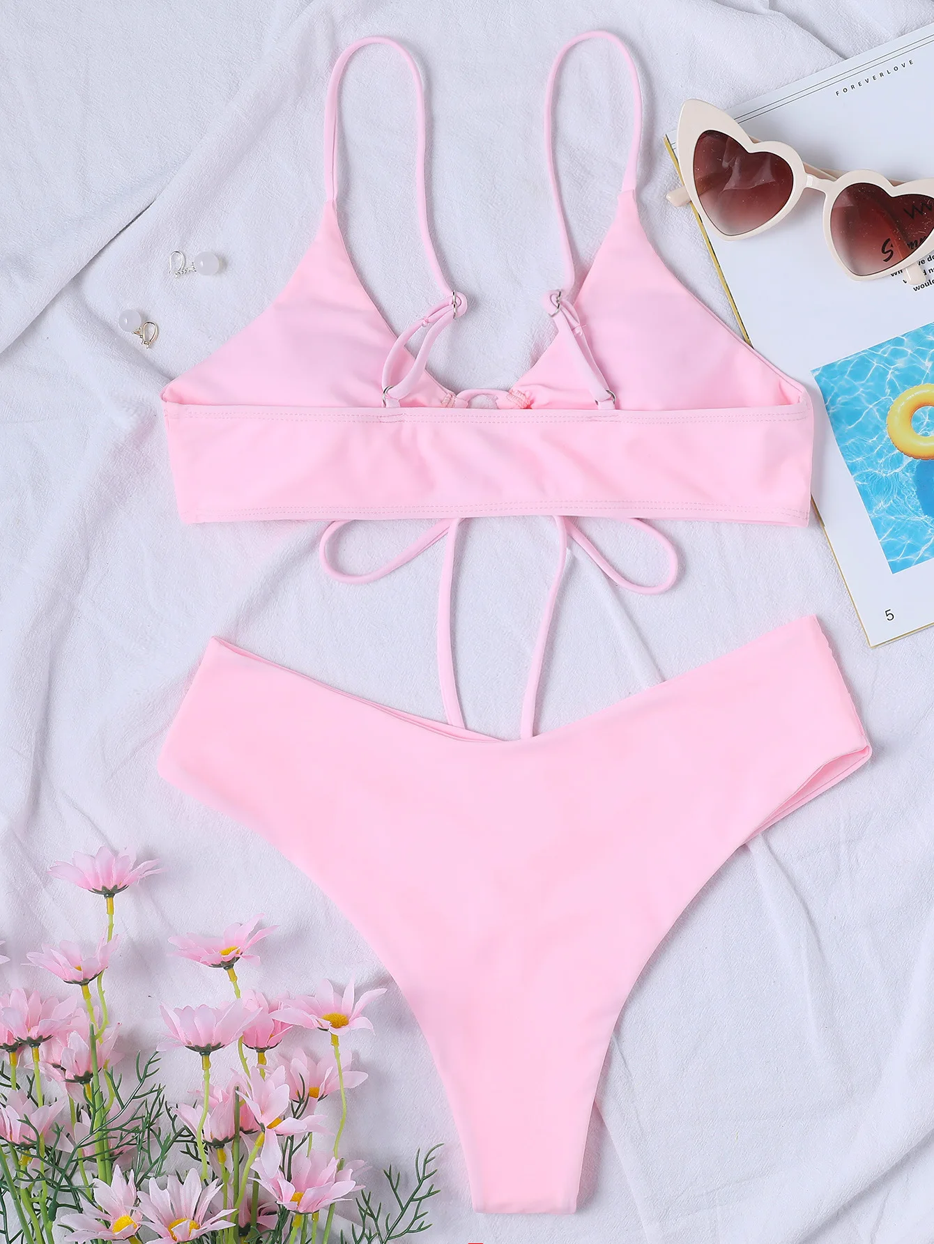New High Elastic Bikini Set for 2025 Summer Two Pieces Solid Color Lace-up Sexy Women Swimsuit Beach Bathing Suit Swimwear