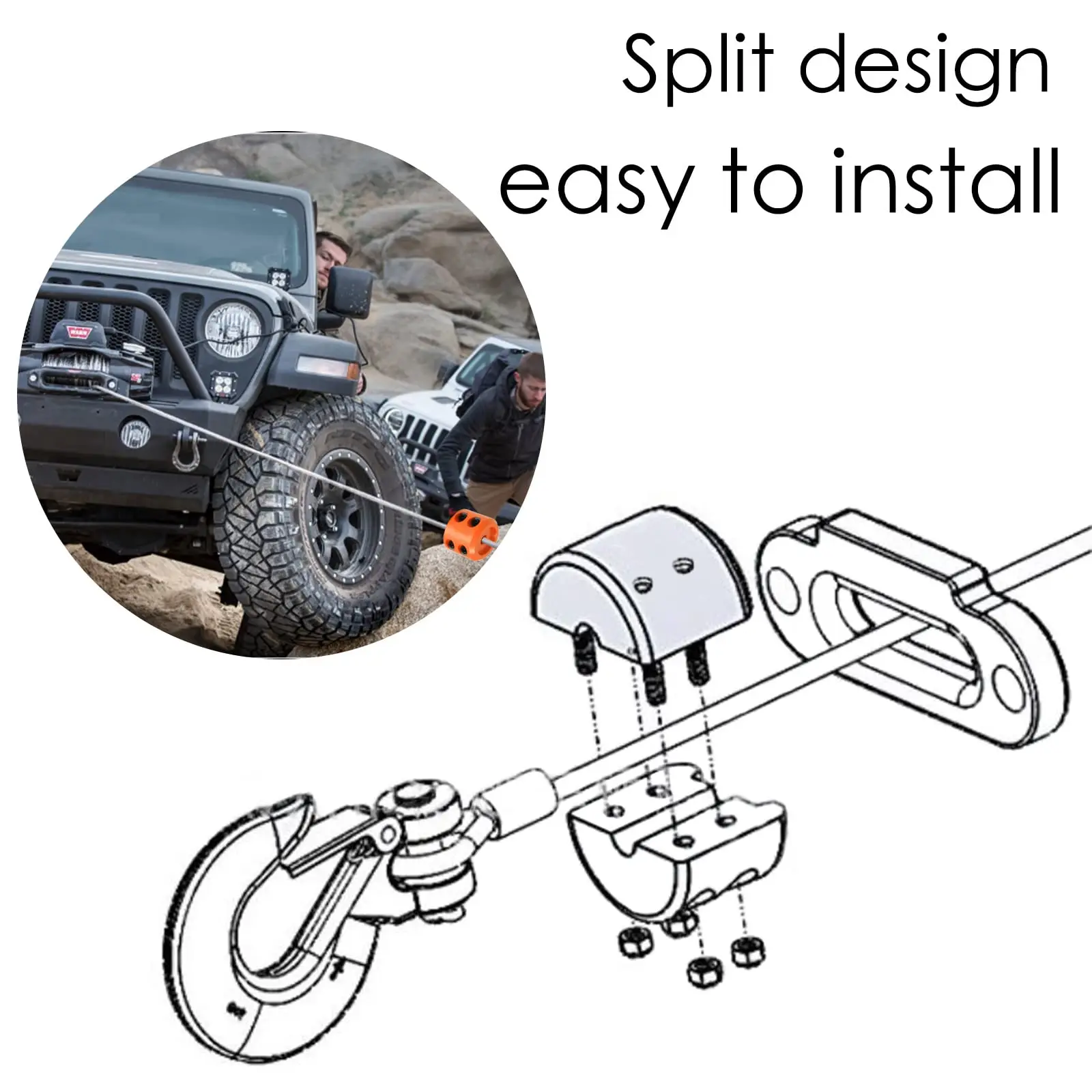 Winch Stopper for Cable. Truck UTV ATV Rubber Winch Cable Stopper Protects Towing Hook Synthetic Rope Cable Line from Wear