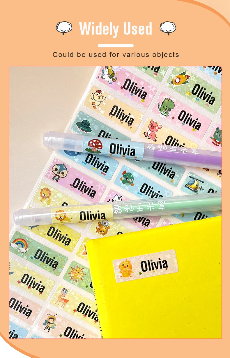 Waterproof Tag Self-adhesive Baby Name Sticker Custom Personalized Kindergarten Hebrew Label For Children School Stationery