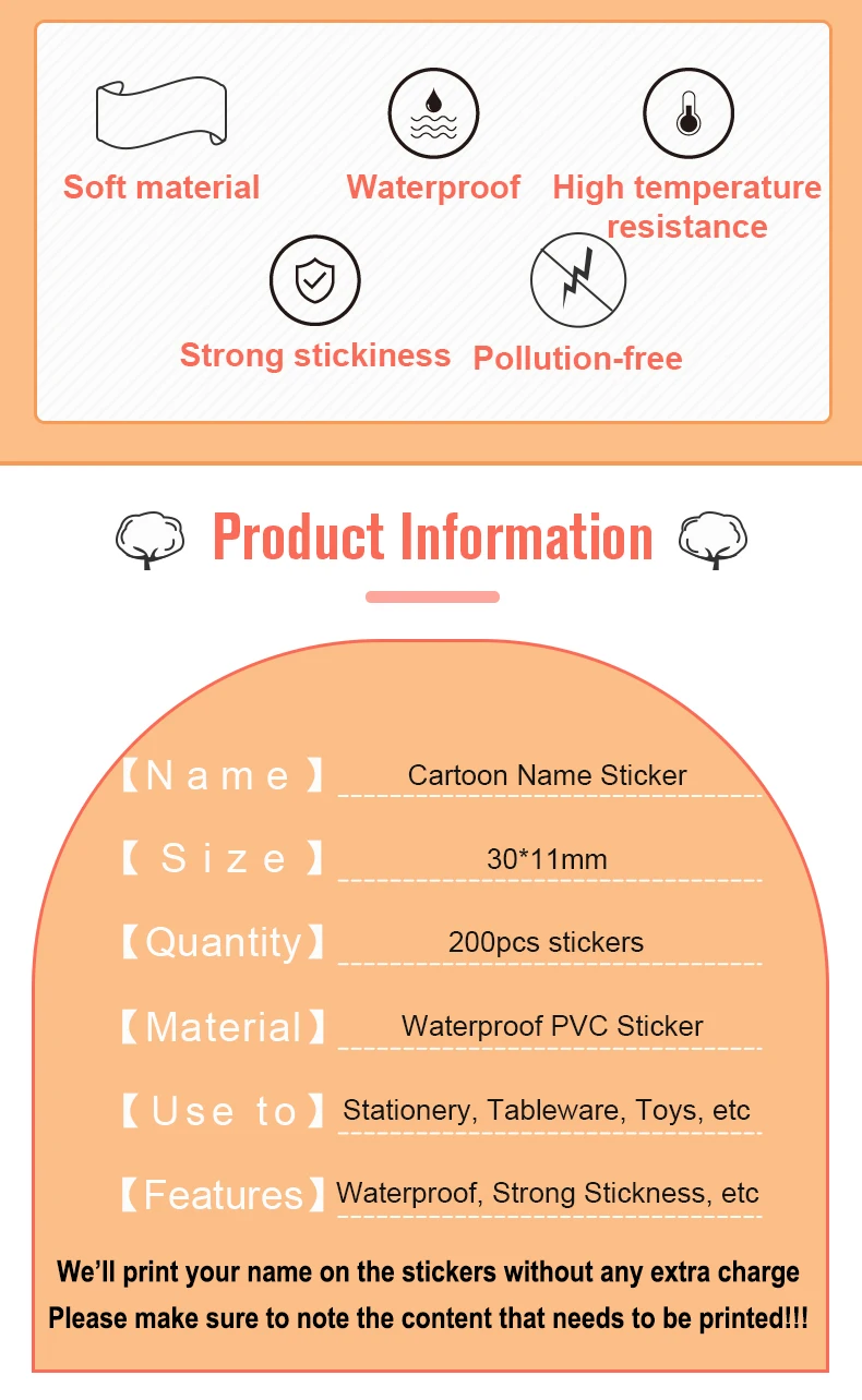 Waterproof Tag Self-adhesive Baby Name Sticker Custom Personalized Kindergarten Hebrew Label For Children School Stationery
