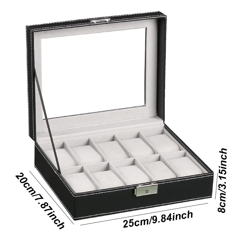 DELESYS Classic Style Multi-Positions Environmental Protection Leather Watch Display Box Multi-Slot Jewelry Watch Storage Case