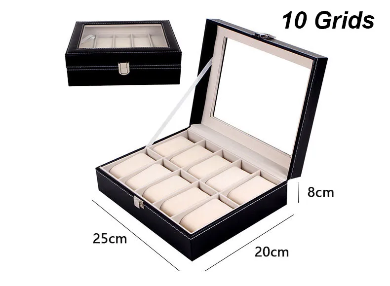 DELESYS Classic Style Multi-Positions Environmental Protection Leather Watch Display Box Multi-Slot Jewelry Watch Storage Case