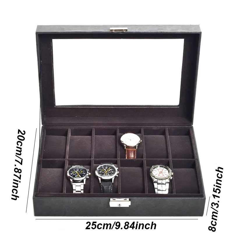 DELESYS Classic Style Multi-Positions Environmental Protection Leather Watch Display Box Multi-Slot Jewelry Watch Storage Case