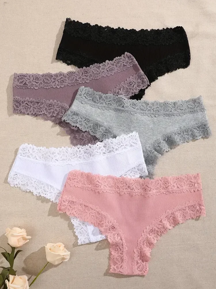 3Pcs/set Women Cotton Lace Panties Floral Intimate Underwear Trendy Patchwork Lace Briefs Female Soft Underpants Lingerie S-XL