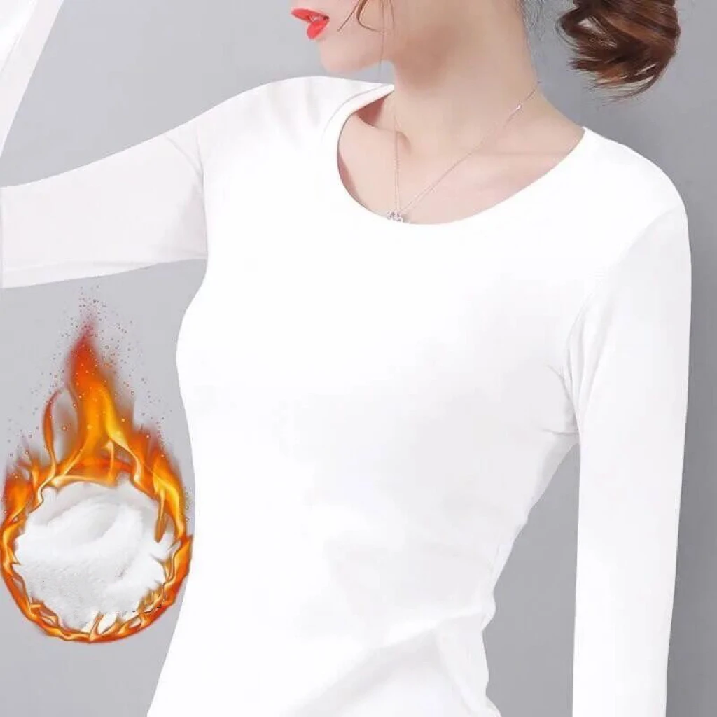 1pcs Women Autumn Winter Long-sleeved T-shirt  Lady Thermal Underwear Thick Velvet Slim Fit Fashion New Style Round-neck Top