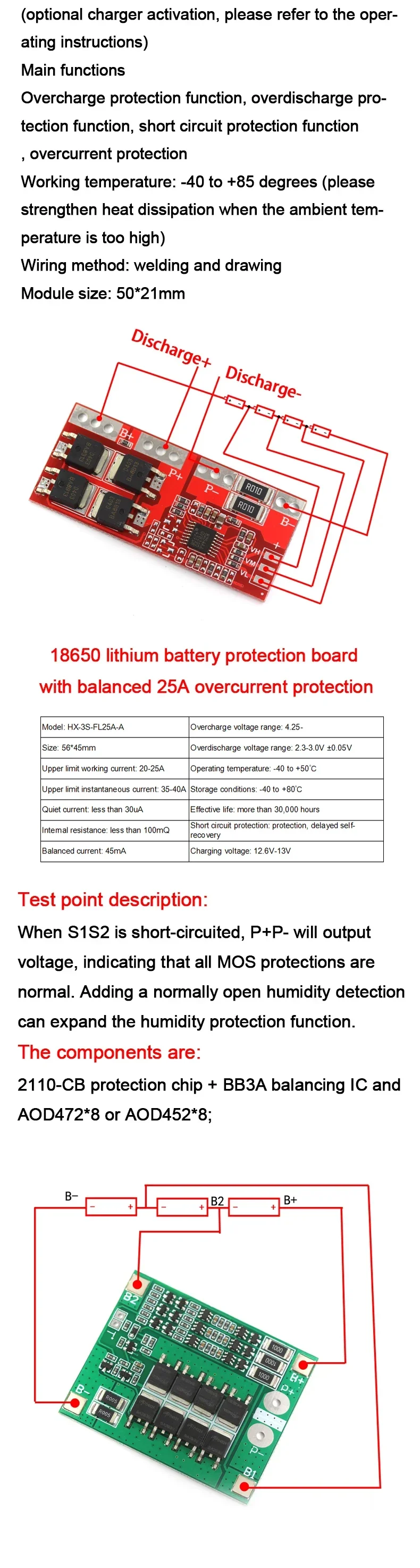 2S 3S 4S 5S Li-ion Lithium Battery 18650 Charger BMS 20A 25A 30A 40A 60A 100A Protection Board with Balance For Drill Motor