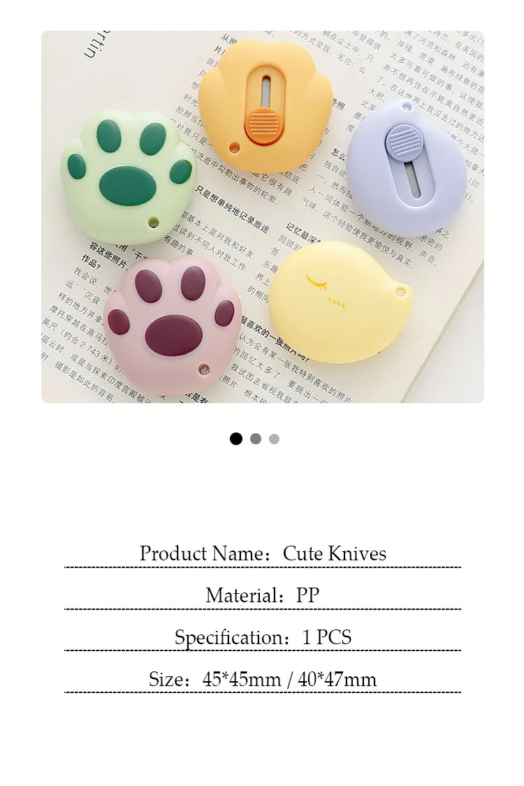 1 PC Cute Cartoon Cat Claw Retractable Paper Cutter Utility Knives Stationery for School Office Home