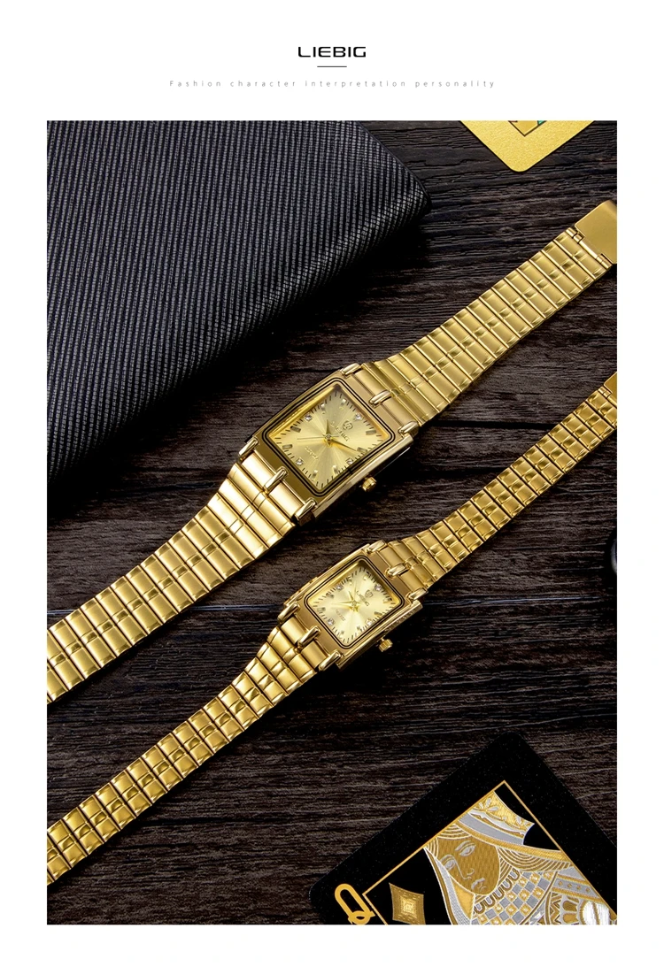 LIEBIG Luxury Gold Steel Bracelet Wristwatches Female Male Clock Golden Quartz Watch For Men Women Watches Relogio Masculino