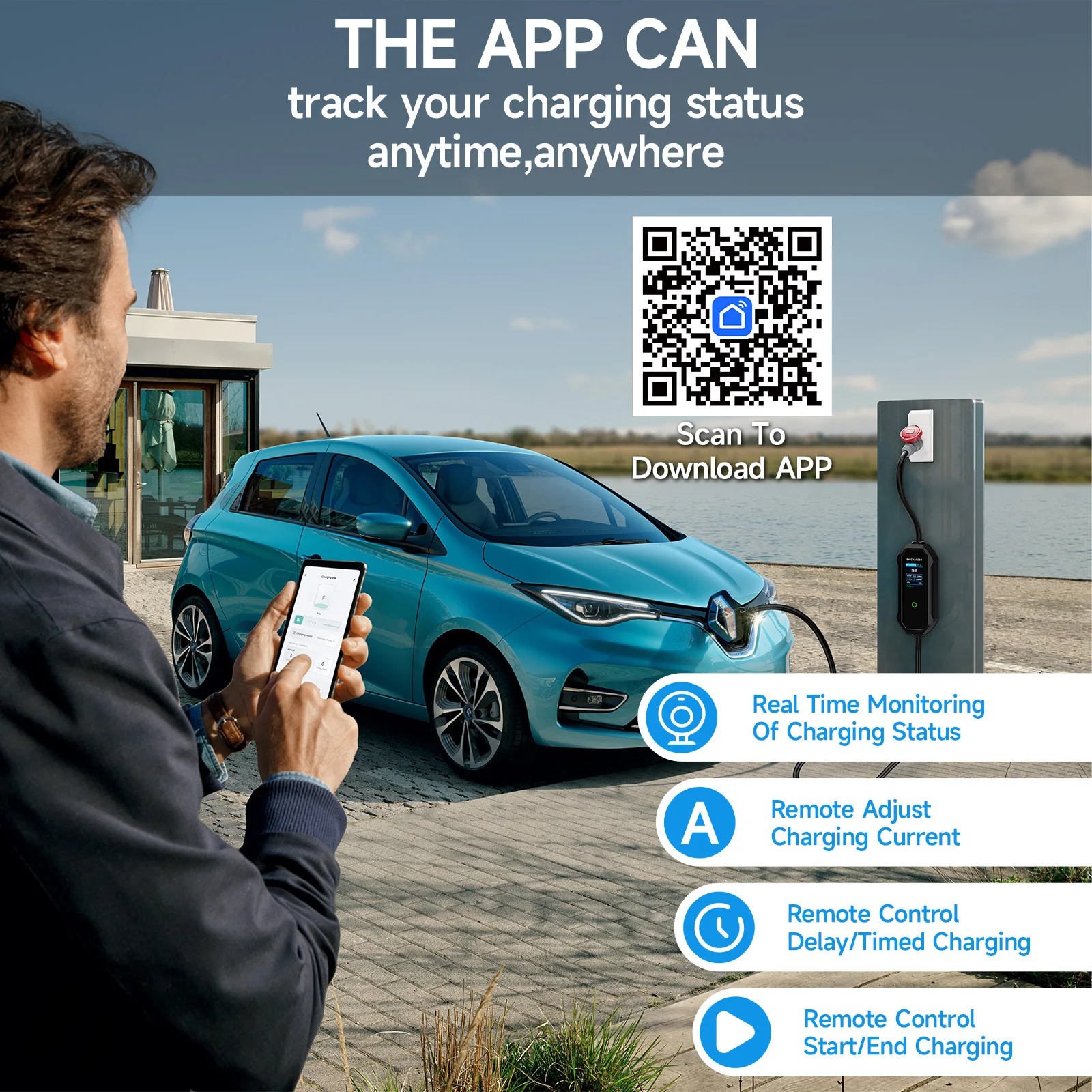 AFEEV Type 2 Portable EV Charger 11KW 16A 3Phase Wallbox IEC62196-2 EVSE Fast Charging Cable CEE Plug WIFI APP Bluetooth Control